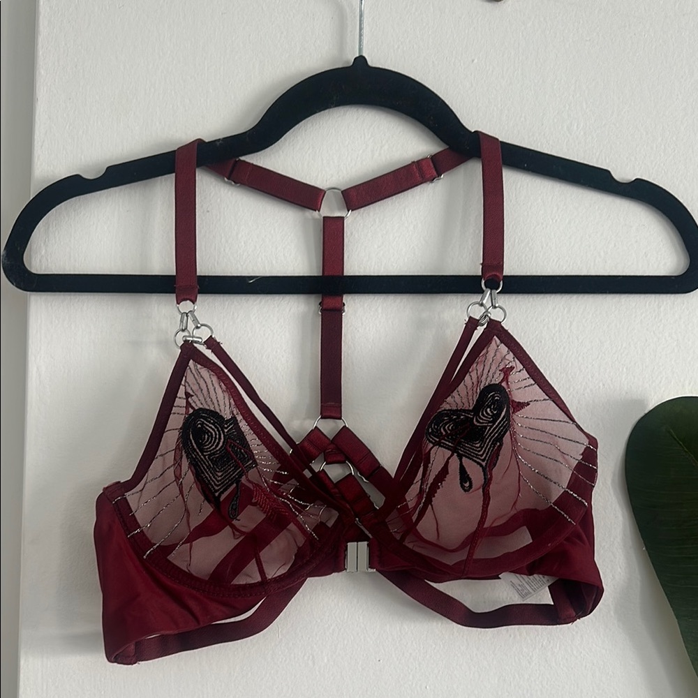Thistle and Spire Red Strappy Mesh Bra